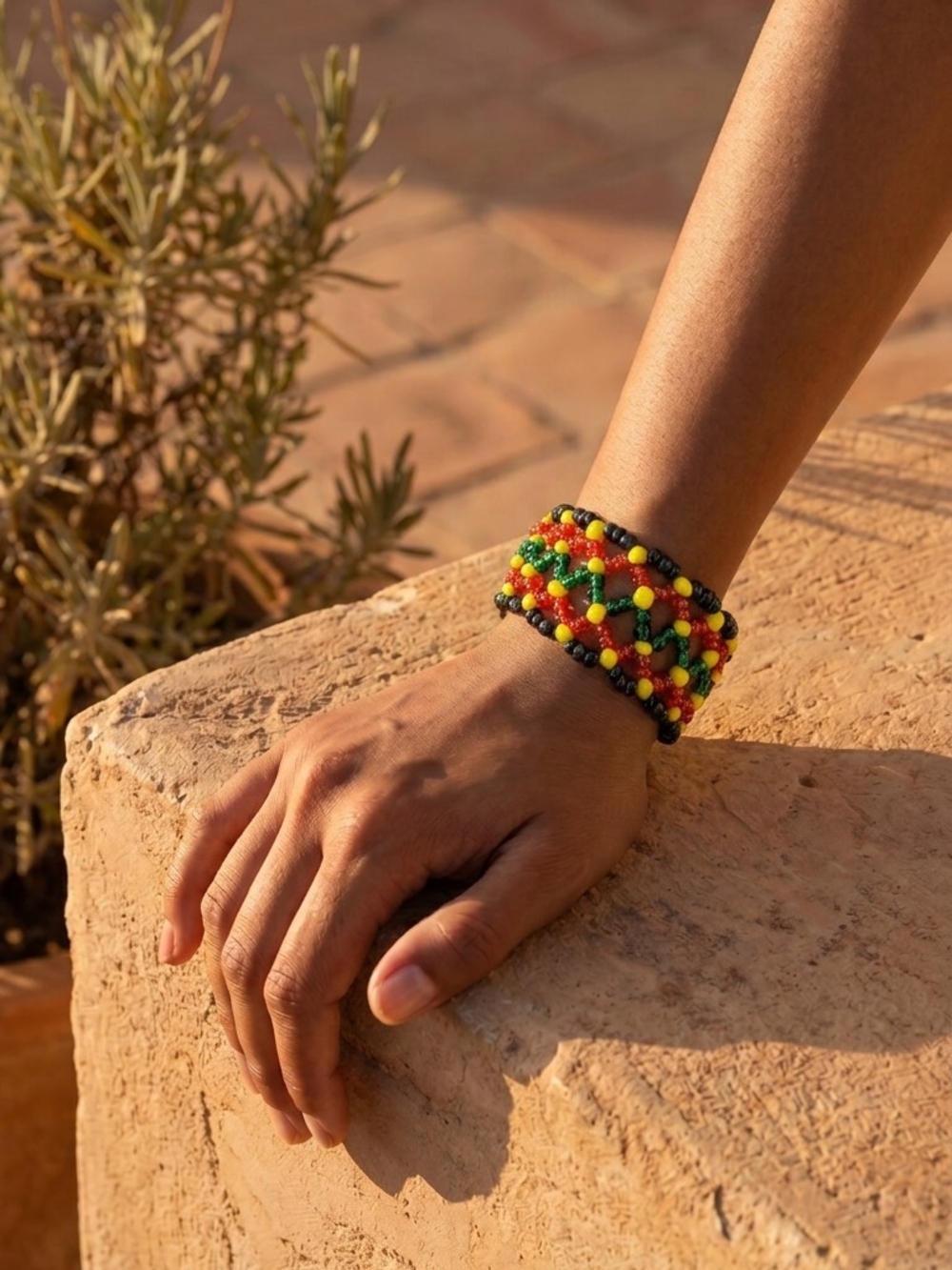 Colorful Rasta Colord Beaded Multi-Row Stretchable Bracelet - Adult Unisex